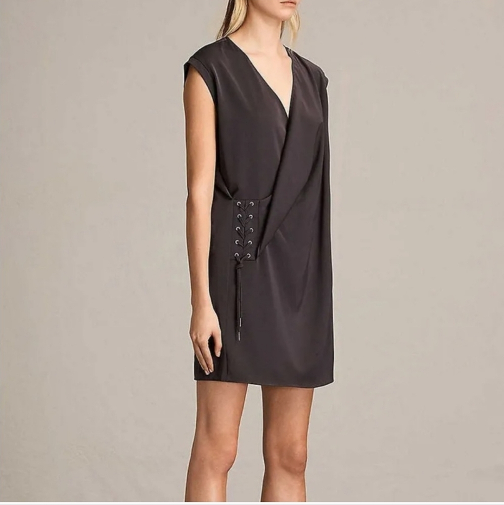 AllSaints sleeveless draped V-neck AURES dress size 2 - Picture 3 of 10